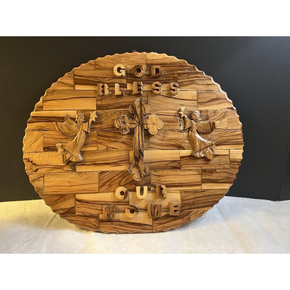 God Bless Our Home Olive Wood 3D Wall Plaque From Bethlehem Excellent Condition